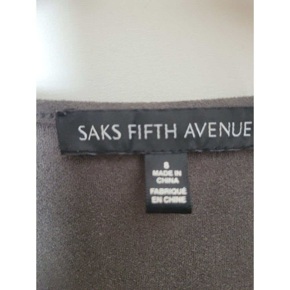 Saks Fifth Avenue Women's Gray Faux Suede Beaded V-Neck Shift Dress Size 8 - Picture 2 of 3